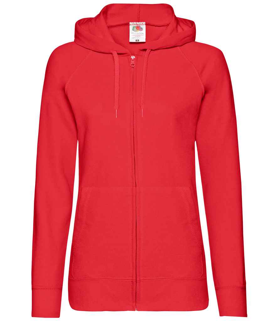 Fruit of the Loom Lady Fit Lightweight Zip Hooded Sweatshirt in Red by Fruit of the Loom — Custom branded clothing by Print Press, featuring premium embroidery produced in our specialist print lab in the UK.