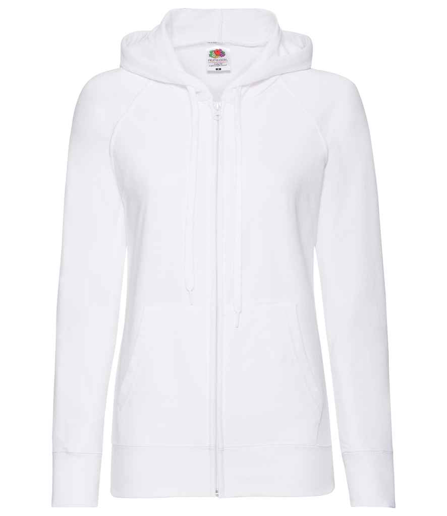 Fruit of the Loom Lady Fit Lightweight Zip Hooded Sweatshirt in White by Fruit of the Loom — Custom branded clothing by Print Press, featuring premium embroidery produced in our specialist print lab in the UK.