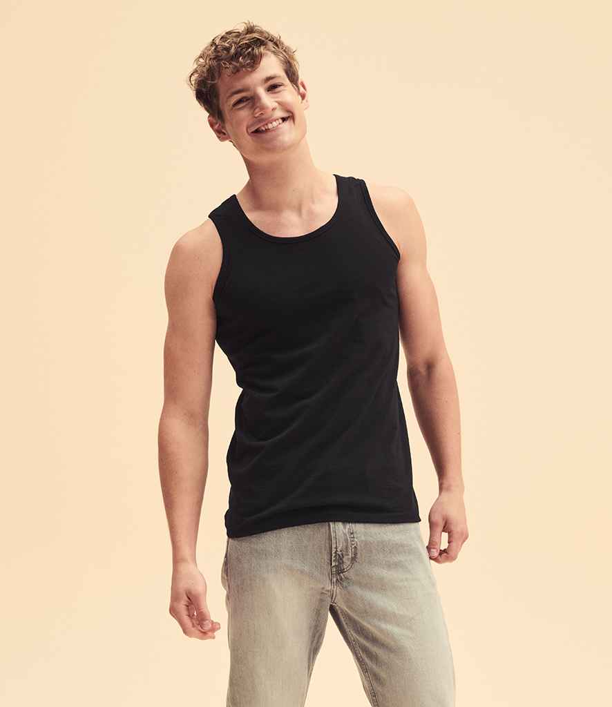 Fruit of the Loom Athletic Vest in Black by Fruit of the Loom — Custom branded clothing by Print Press, featuring premium embroidery produced in our specialist print lab in the UK.