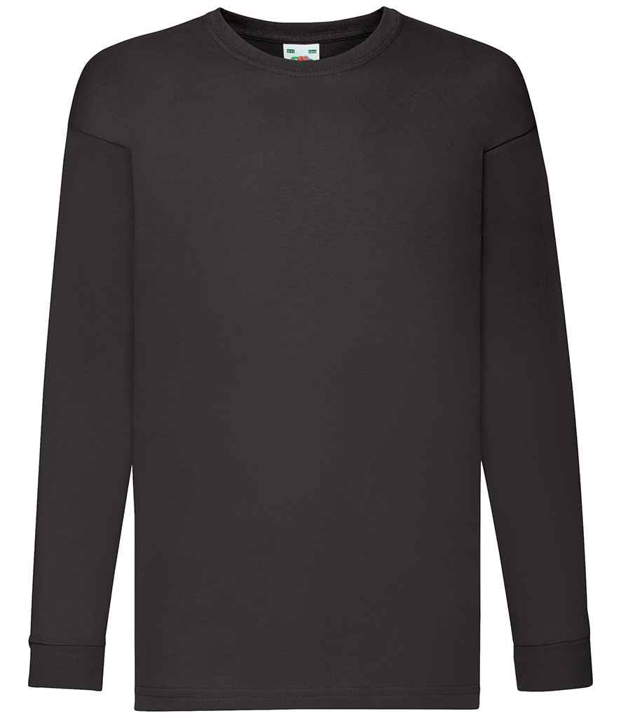 Fruit of the Loom Kids Long Sleeve Value T-Shirt in Black by Fruit of the Loom — Custom branded clothing by Print Press, featuring premium embroidery produced in our specialist print lab in the UK.