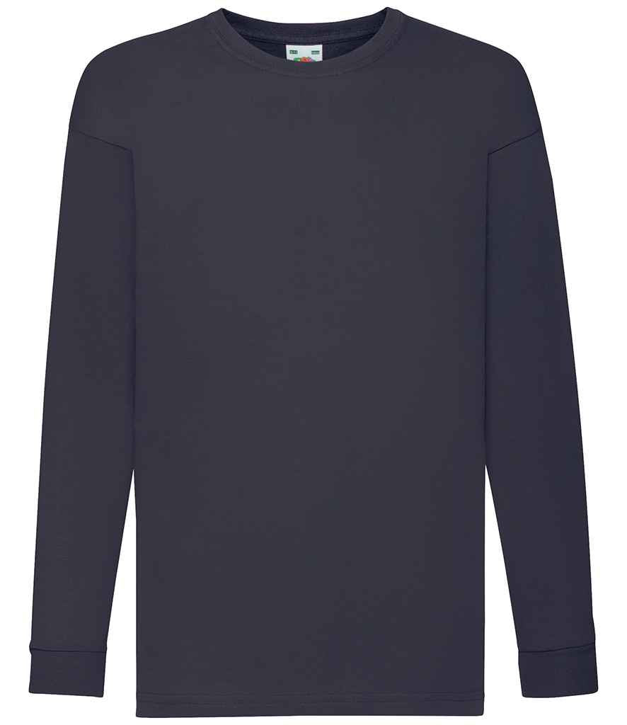 Fruit of the Loom Kids Long Sleeve Value T-Shirt in Deep Navy by Fruit of the Loom — Custom branded clothing by Print Press, featuring premium embroidery produced in our specialist print lab in the UK.