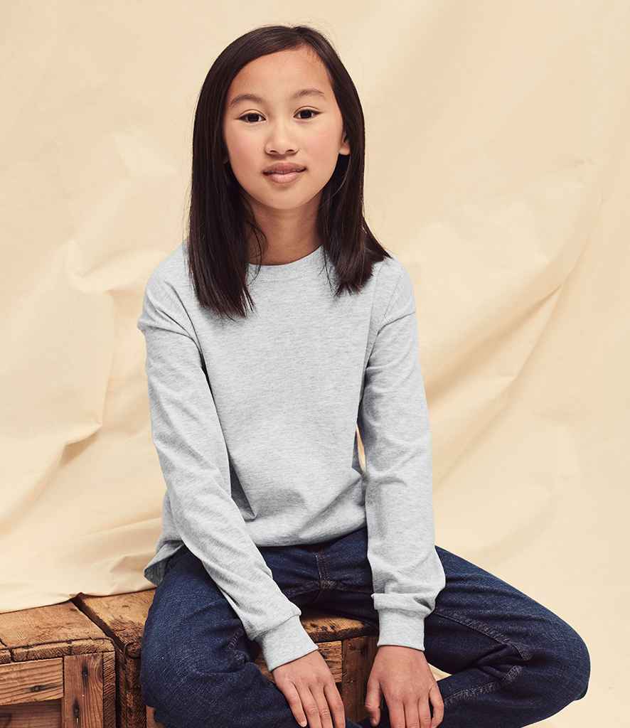 Fruit of the Loom Kids Long Sleeve Value T-Shirt in Heather Grey by Fruit of the Loom — Custom branded clothing by Print Press, featuring premium embroidery produced in our specialist print lab in the UK.