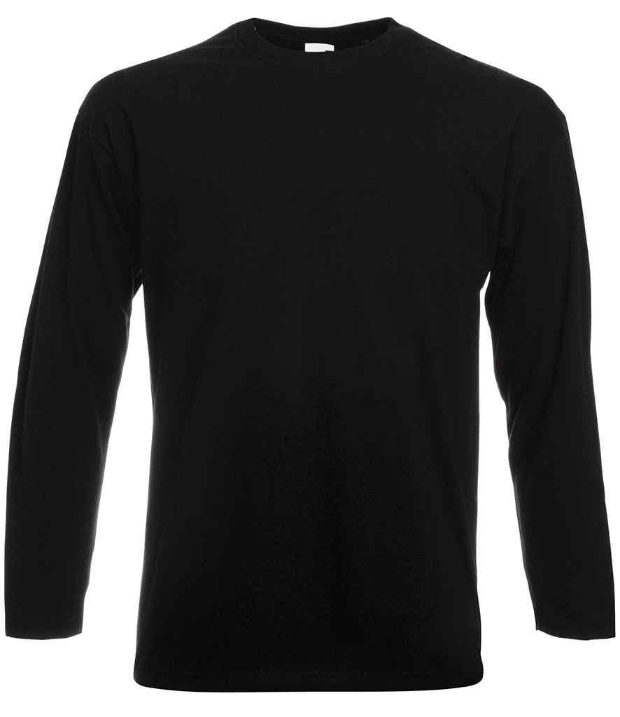 Fruit of the Loom Long Sleeve Value T-Shirt in Black by Fruit of the Loom — Custom branded clothing by Print Press, featuring premium embroidery produced in our specialist print lab in the UK.