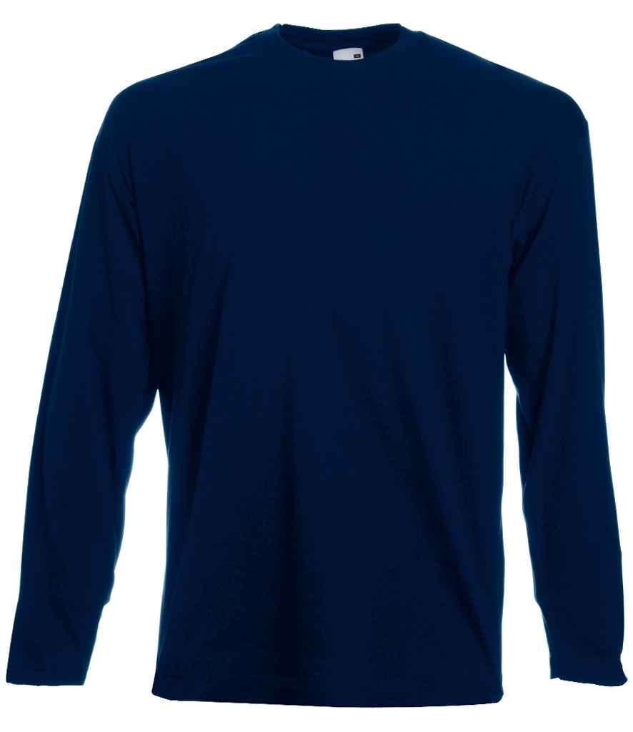 Fruit of the Loom Long Sleeve Value T-Shirt in Deep Navy by Fruit of the Loom — Custom branded clothing by Print Press, featuring premium embroidery produced in our specialist print lab in the UK.