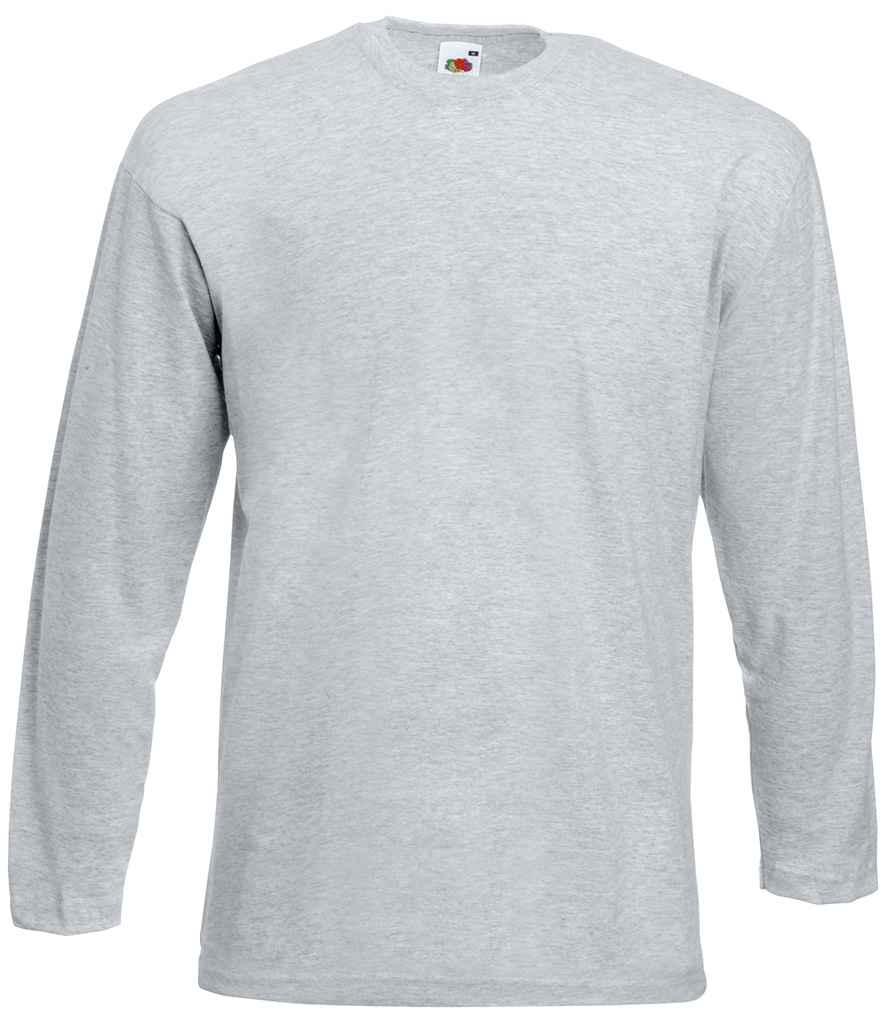 Fruit of the Loom Long Sleeve Value T-Shirt in Heather Grey by Fruit of the Loom — Custom branded clothing by Print Press, featuring premium embroidery produced in our specialist print lab in the UK.