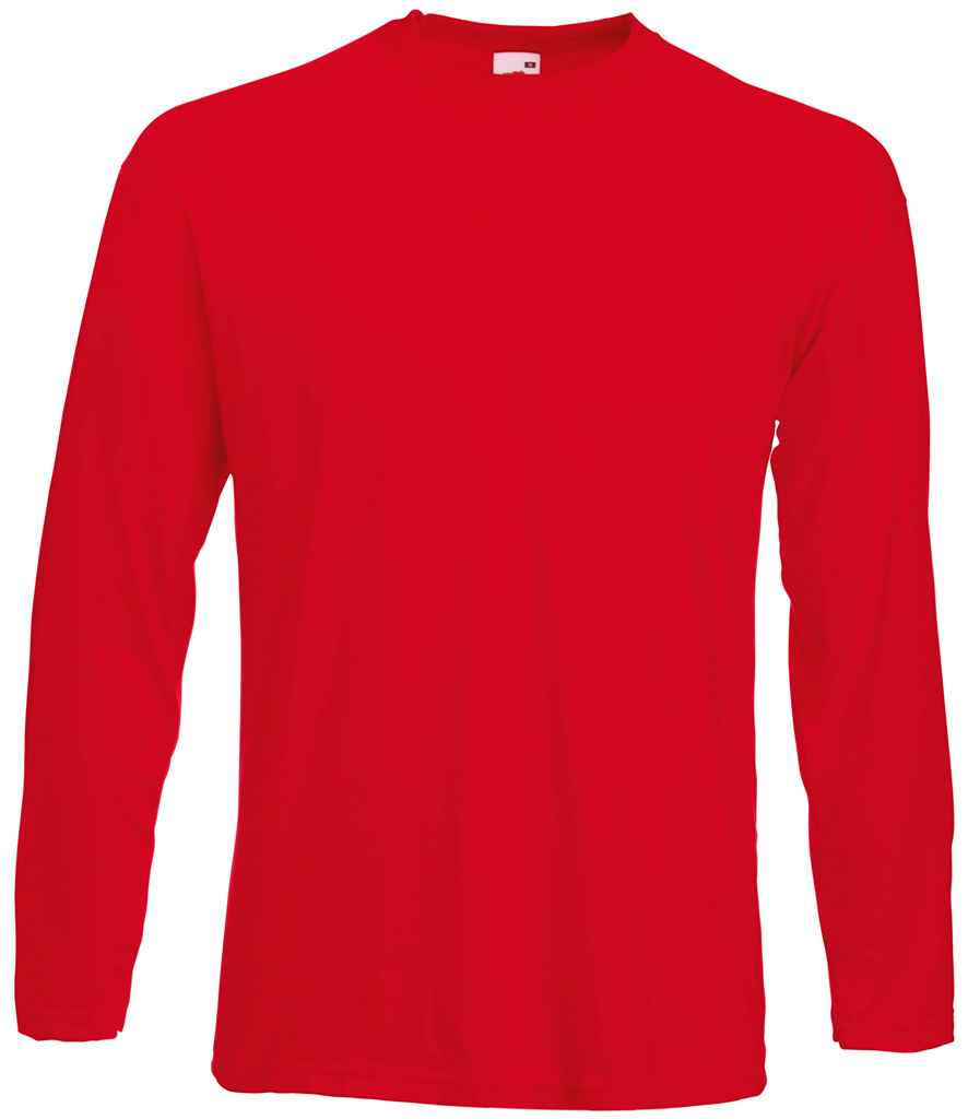 Fruit of the Loom Long Sleeve Value T-Shirt in Red by Fruit of the Loom — Custom branded clothing by Print Press, featuring premium embroidery produced in our specialist print lab in the UK.