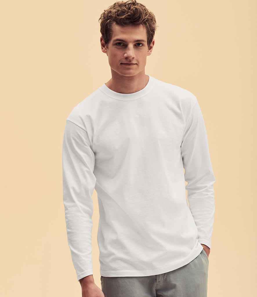 Fruit of the Loom Long Sleeve Super Premium T-Shirt in White by Fruit of the Loom — Custom branded clothing by Print Press, featuring premium embroidery produced in our specialist print lab in the UK.