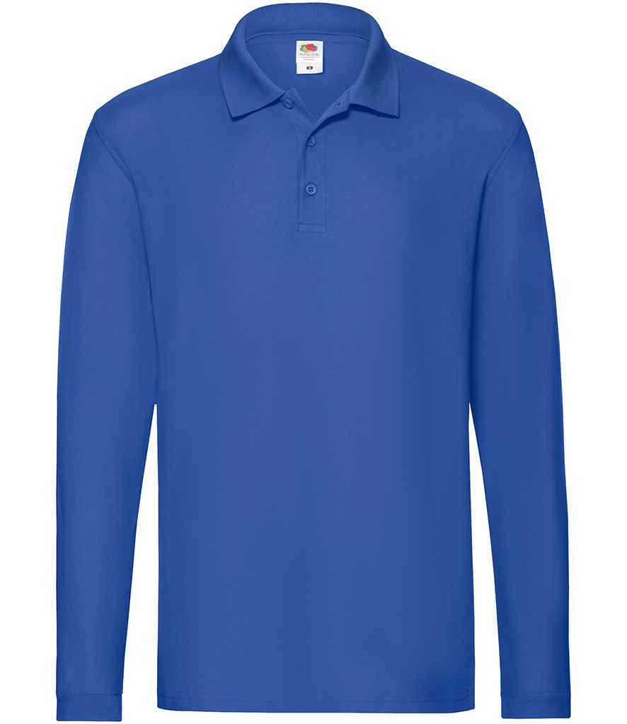 Fruit of the Loom Premium Long Sleeve Cotton Pique Polo Shirt in Royal Blue by Fruit of the Loom — Custom branded clothing by Print Press, featuring premium embroidery produced in our specialist print lab in the UK.