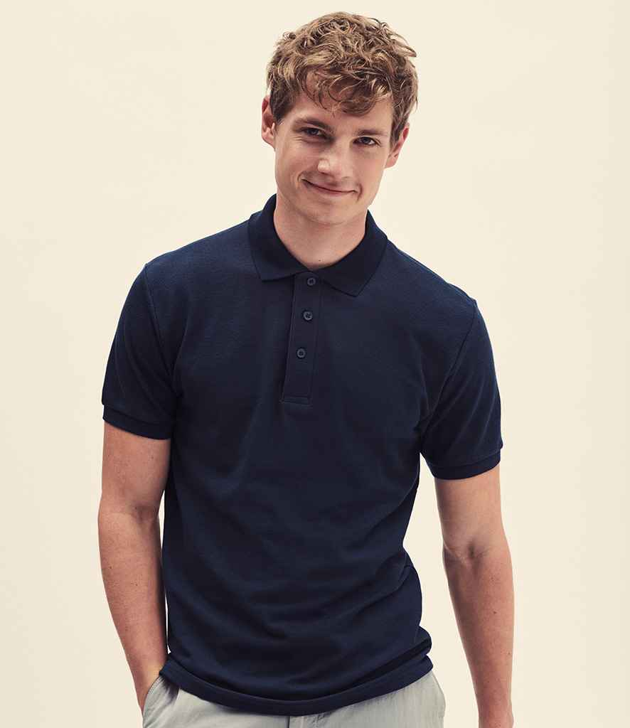 Fruit of the Loom Heavy Poly/Cotton Pique Polo Shirt in Navy by Fruit of the Loom — Custom branded clothing by Print Press, featuring premium embroidery produced in our specialist print lab in the UK.