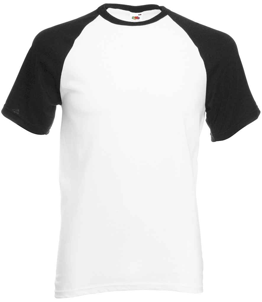 Fruit of the Loom Contrast Baseball T-Shirt in White Black by Fruit of the Loom — Custom branded clothing by Print Press, featuring premium embroidery produced in our specialist print lab in the UK.