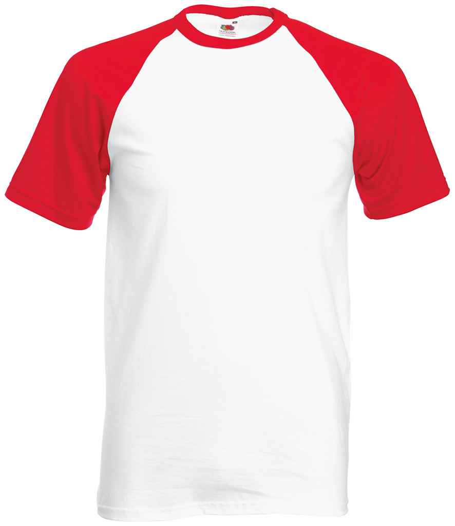 Fruit of the Loom Contrast Baseball T-Shirt in White Red by Fruit of the Loom — Custom branded clothing by Print Press, featuring premium embroidery produced in our specialist print lab in the UK.