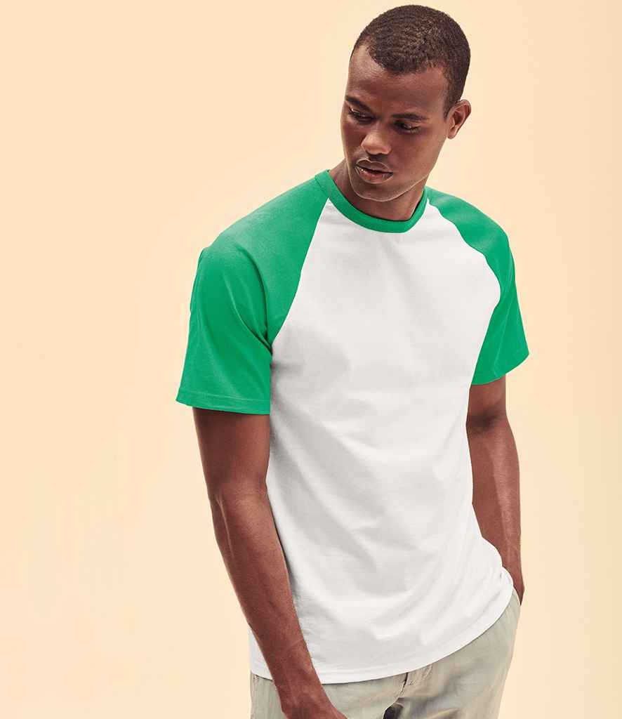 Fruit of the Loom Contrast Baseball T-Shirt in White Kelly Green by Fruit of the Loom — Custom branded clothing by Print Press, featuring premium embroidery produced in our specialist print lab in the UK.