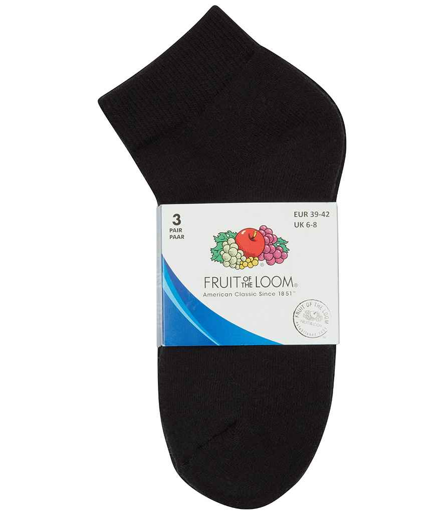 Fruit of the Loom 3 Pack Quarter Socks in by Fruit of the Loom — Custom branded clothing by Print Press, featuring premium embroidery produced in our specialist print lab in the UK.