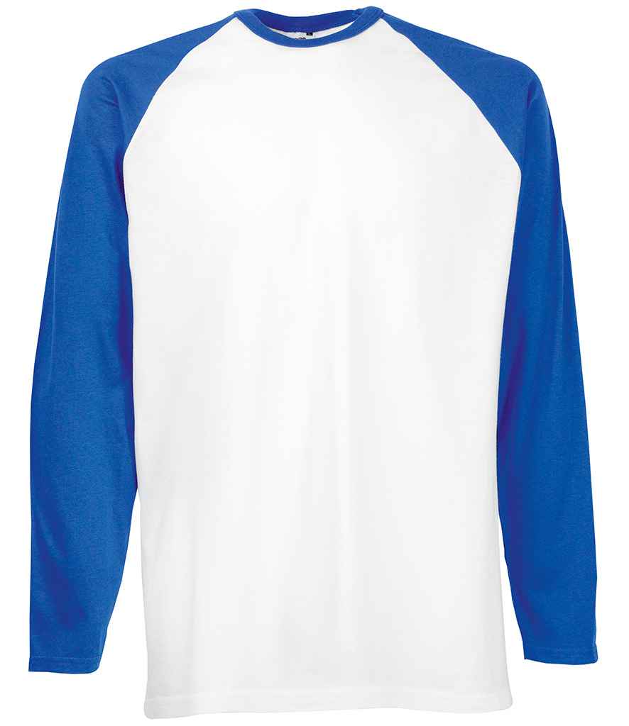 Fruit of the Loom Contrast Long Sleeve Baseball T-Shirt in by Fruit of the Loom — Custom branded clothing by Print Press, featuring premium embroidery produced in our specialist print lab in the UK.