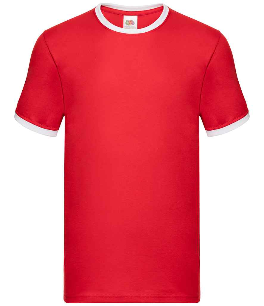 Fruit of the Loom Contrast Ringer T-Shirt in Red White by Fruit of the Loom — Custom branded clothing by Print Press, featuring premium embroidery produced in our specialist print lab in the UK.