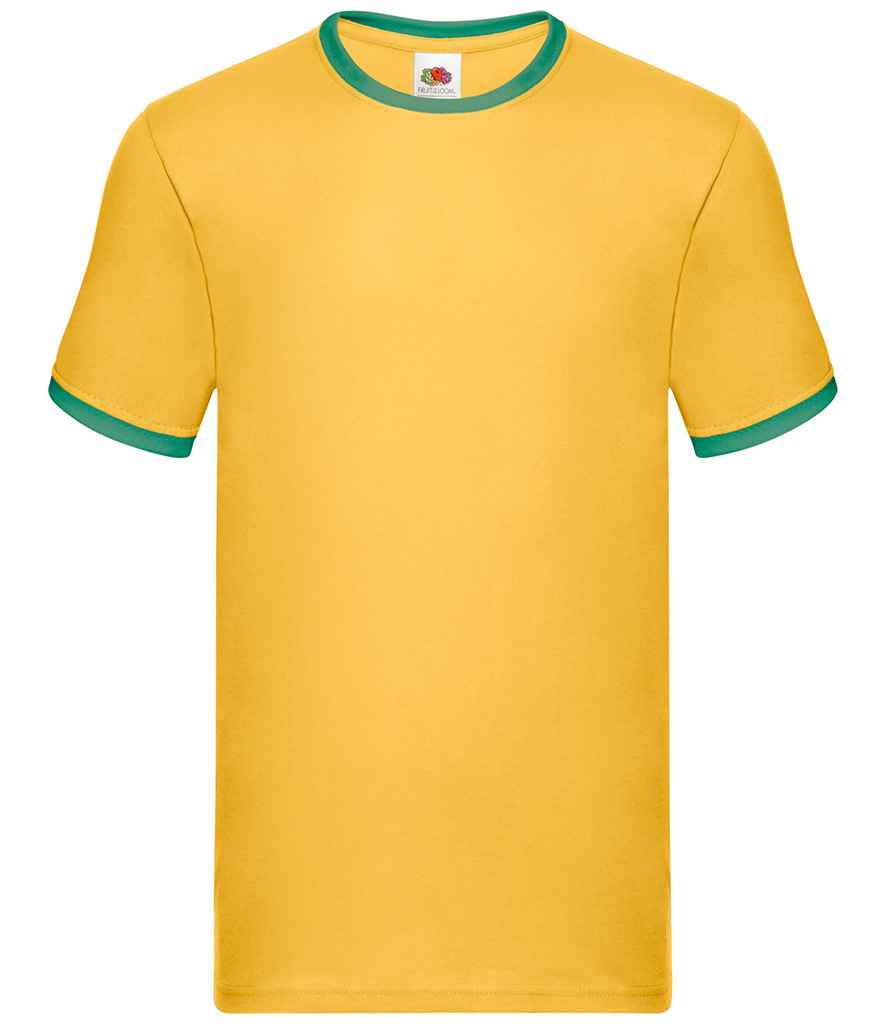Fruit of the Loom Contrast Ringer T-Shirt in Sunflower Kelly Green by Fruit of the Loom — Custom branded clothing by Print Press, featuring premium embroidery produced in our specialist print lab in the UK.