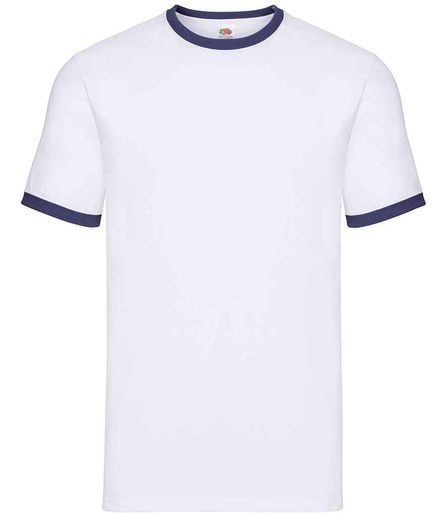 Fruit of the Loom Contrast Ringer T-Shirt in White Navy by Fruit of the Loom — Custom branded clothing by Print Press, featuring premium embroidery produced in our specialist print lab in the UK.