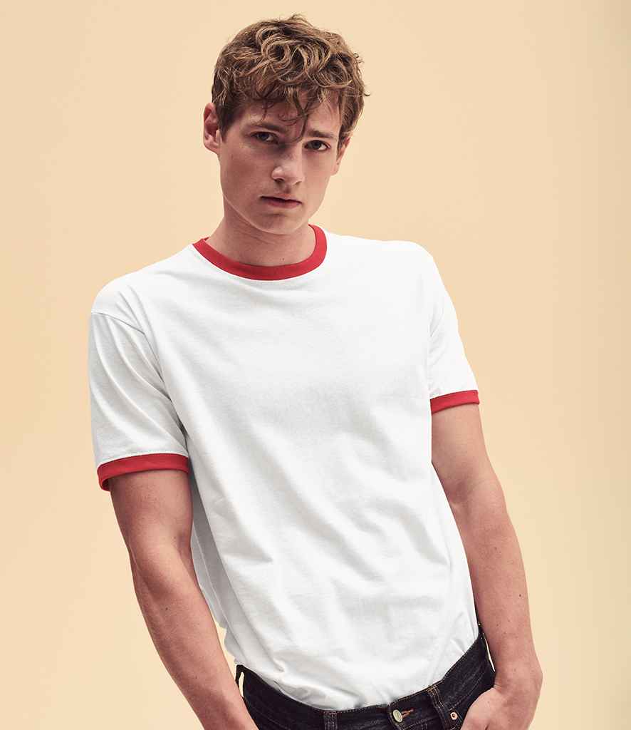 Fruit of the Loom Contrast Ringer T-Shirt in White Red by Fruit of the Loom — Custom branded clothing by Print Press, featuring premium embroidery produced in our specialist print lab in the UK.