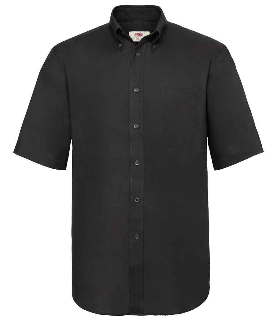 Fruit of the Loom Short Sleeve Oxford Shirt in Black by Fruit of the Loom — Custom branded clothing by Print Press, featuring premium embroidery produced in our specialist print lab in the UK.