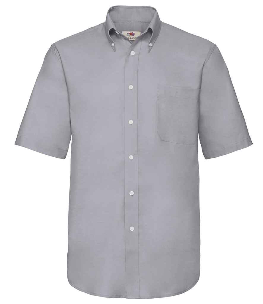 Fruit of the Loom Short Sleeve Oxford Shirt in Grey by Fruit of the Loom — Custom branded clothing by Print Press, featuring premium embroidery produced in our specialist print lab in the UK.
