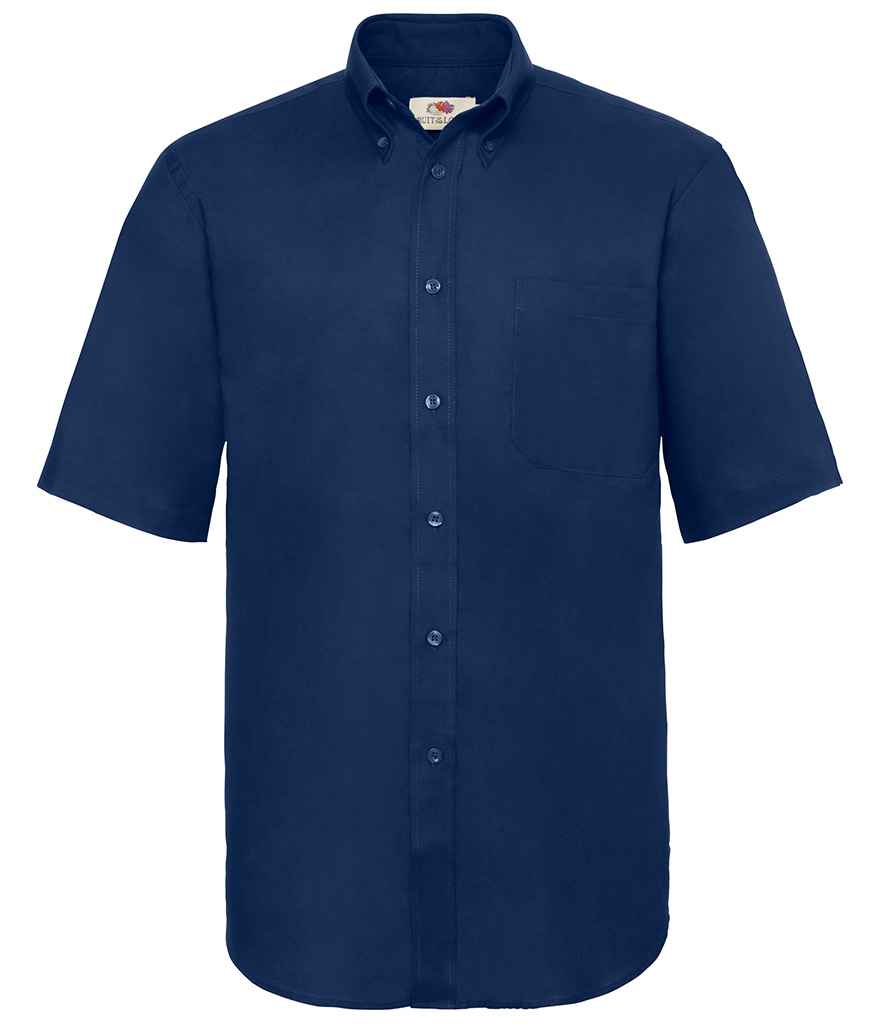Fruit of the Loom Short Sleeve Oxford Shirt in Navy by Fruit of the Loom — Custom branded clothing by Print Press, featuring premium embroidery produced in our specialist print lab in the UK.