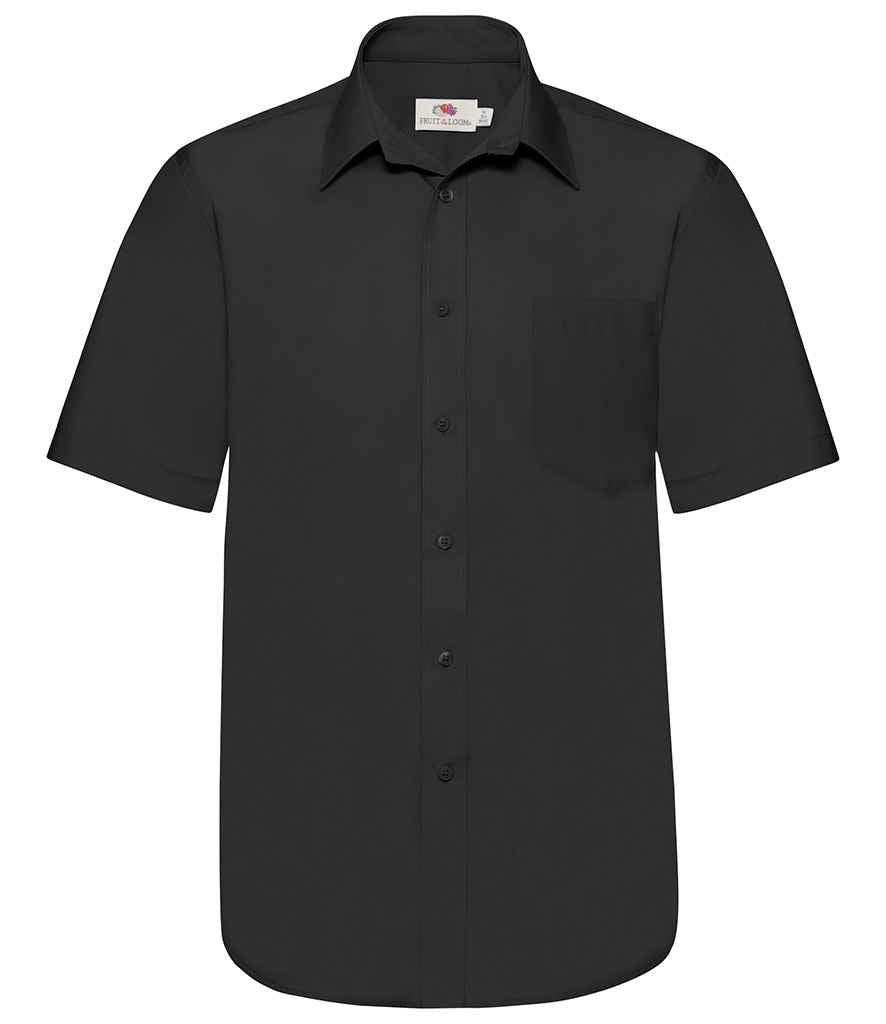 Fruit of the Loom Short Sleeve Poplin Shirt in Black by Fruit of the Loom — Custom branded clothing by Print Press, featuring premium embroidery produced in our specialist print lab in the UK.
