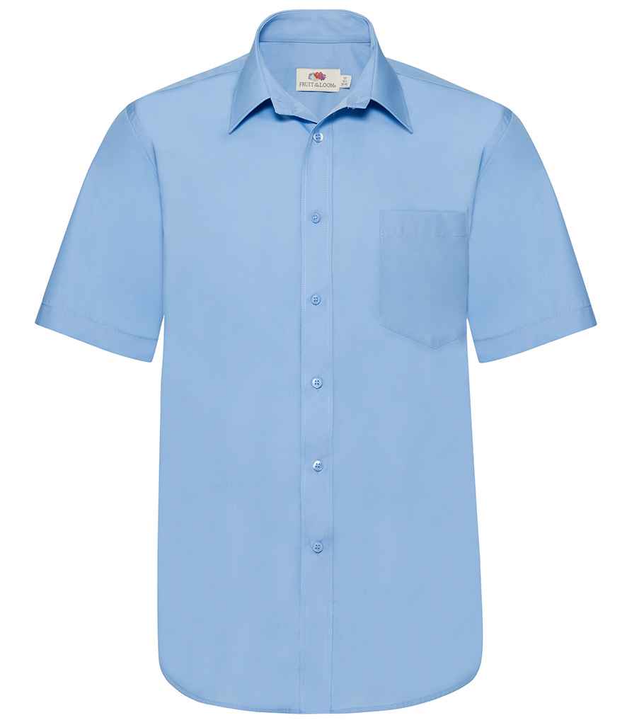 Fruit of the Loom Short Sleeve Poplin Shirt in Mid Blue by Fruit of the Loom — Custom branded clothing by Print Press, featuring premium embroidery produced in our specialist print lab in the UK.