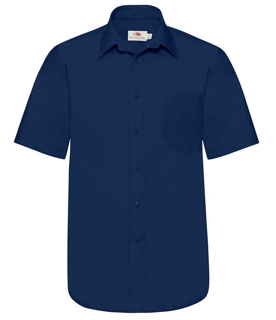 Fruit of the Loom Short Sleeve Poplin Shirt in Navy by Fruit of the Loom — Custom branded clothing by Print Press, featuring premium embroidery produced in our specialist print lab in the UK.