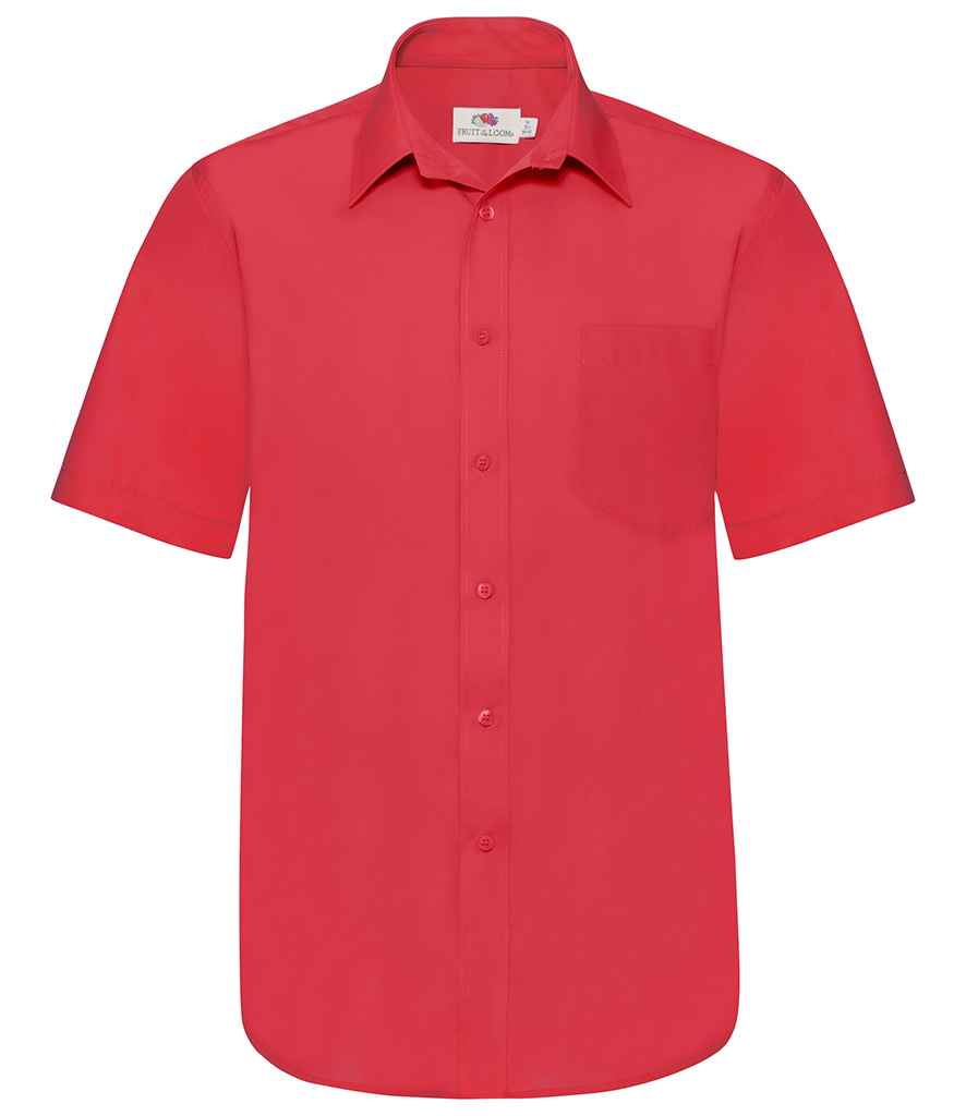 Fruit of the Loom Short Sleeve Poplin Shirt in Red by Fruit of the Loom — Custom branded clothing by Print Press, featuring premium embroidery produced in our specialist print lab in the UK.