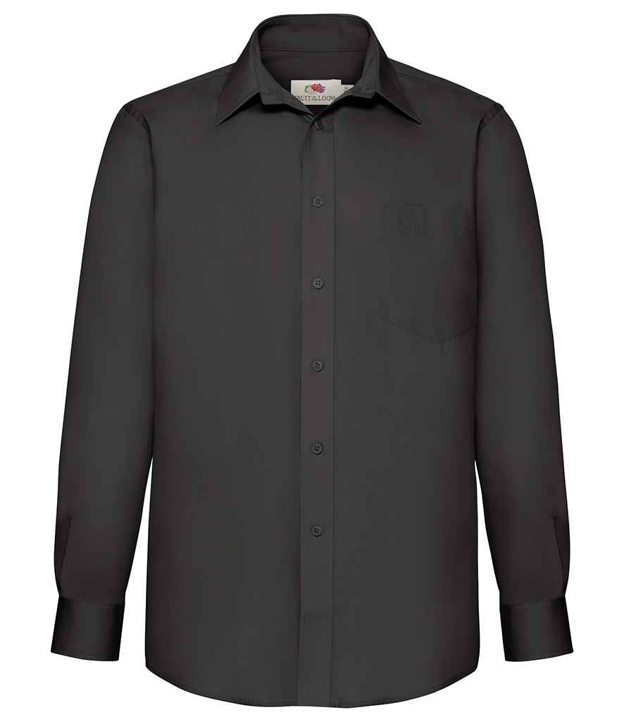 Fruit of the Loom Long Sleeve Poplin Shirt in Black by Fruit of the Loom — Custom branded clothing by Print Press, featuring premium embroidery produced in our specialist print lab in the UK.