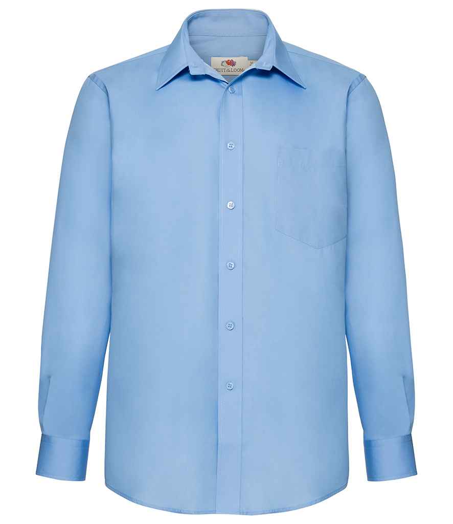 Fruit of the Loom Long Sleeve Poplin Shirt in Mid Blue by Fruit of the Loom — Custom branded clothing by Print Press, featuring premium embroidery produced in our specialist print lab in the UK.