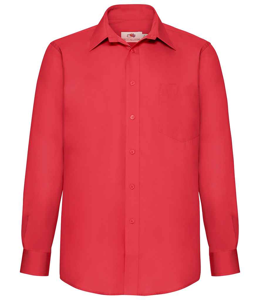 Fruit of the Loom Long Sleeve Poplin Shirt in Red by Fruit of the Loom — Custom branded clothing by Print Press, featuring premium embroidery produced in our specialist print lab in the UK.