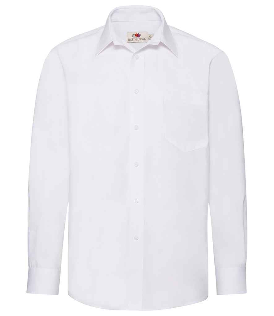 Fruit of the Loom Long Sleeve Poplin Shirt in White by Fruit of the Loom — Custom branded clothing by Print Press, featuring premium embroidery produced in our specialist print lab in the UK.