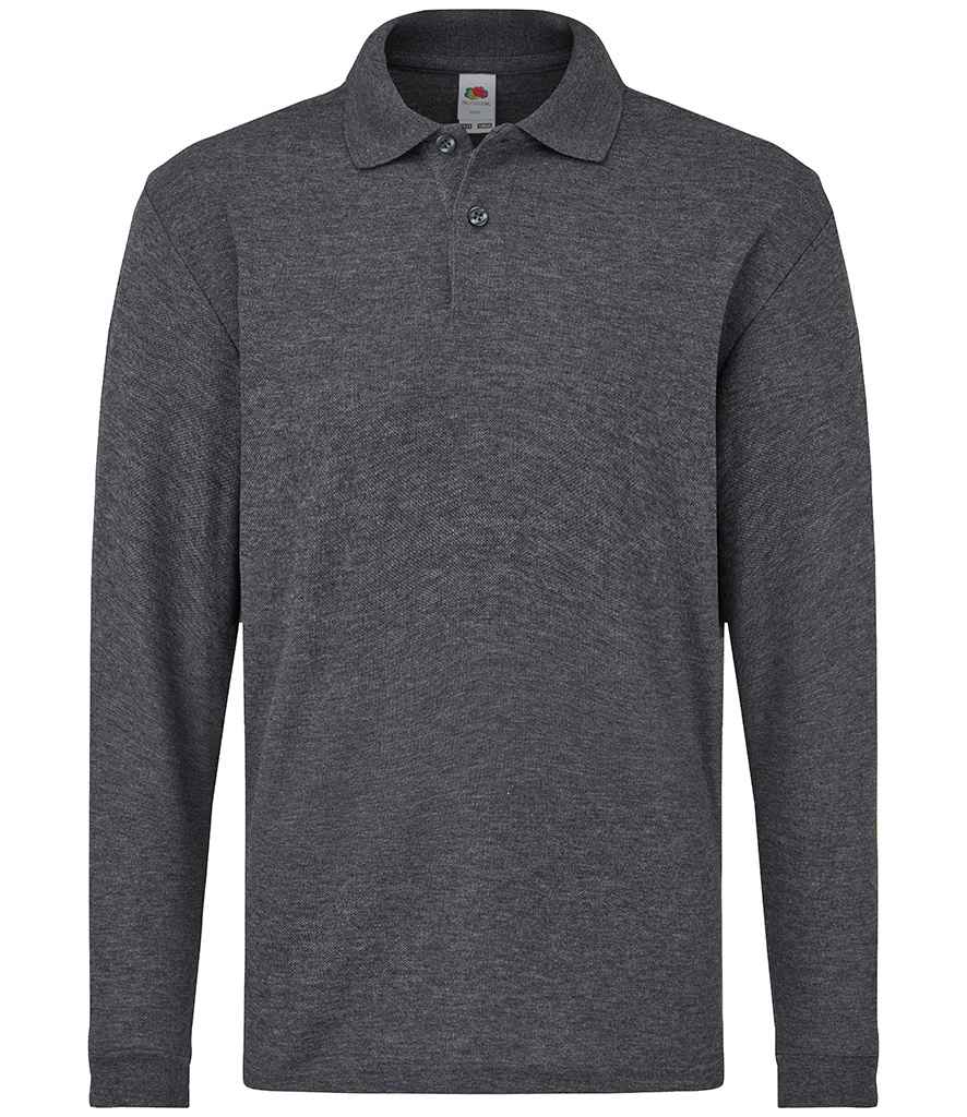 Fruit of the Loom Kids Long Sleeve Poly/Cotton Pique Polo Shirt in Dark Heather by Fruit of the Loom — Custom branded clothing by Print Press, featuring premium embroidery produced in our specialist print lab in the UK.