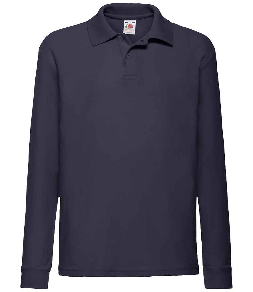 Fruit of the Loom Kids Long Sleeve Poly/Cotton Pique Polo Shirt in by Fruit of the Loom — Custom branded clothing by Print Press, featuring premium embroidery produced in our specialist print lab in the UK.