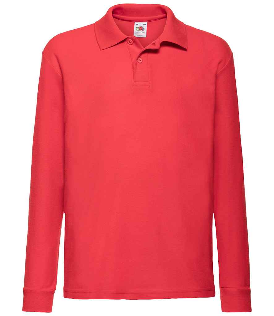 Fruit of the Loom Kids Long Sleeve Poly/Cotton Pique Polo Shirt in Red by Fruit of the Loom — Custom branded clothing by Print Press, featuring premium embroidery produced in our specialist print lab in the UK.