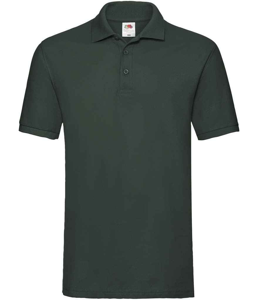 Fruit of the Loom Premium Cotton Pique Polo Shirt in Bottle Green by Fruit of the Loom — Custom branded clothing by Print Press, featuring premium embroidery produced in our specialist print lab in the UK.