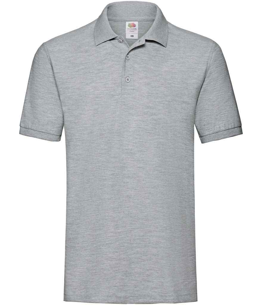 Fruit of the Loom Premium Cotton Pique Polo Shirt in Heather Grey by Fruit of the Loom — Custom branded clothing by Print Press, featuring premium embroidery produced in our specialist print lab in the UK.