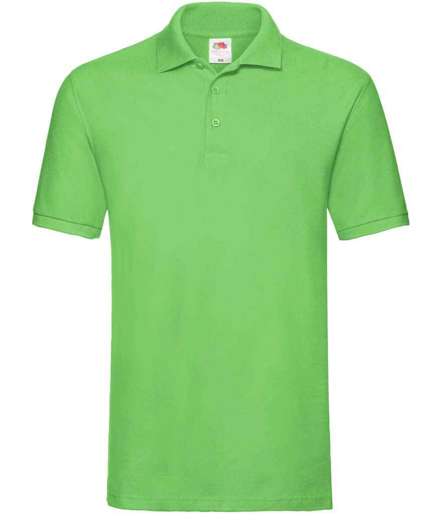 Fruit of the Loom Premium Cotton Pique Polo Shirt in Lime Green by Fruit of the Loom — Custom branded clothing by Print Press, featuring premium embroidery produced in our specialist print lab in the UK.