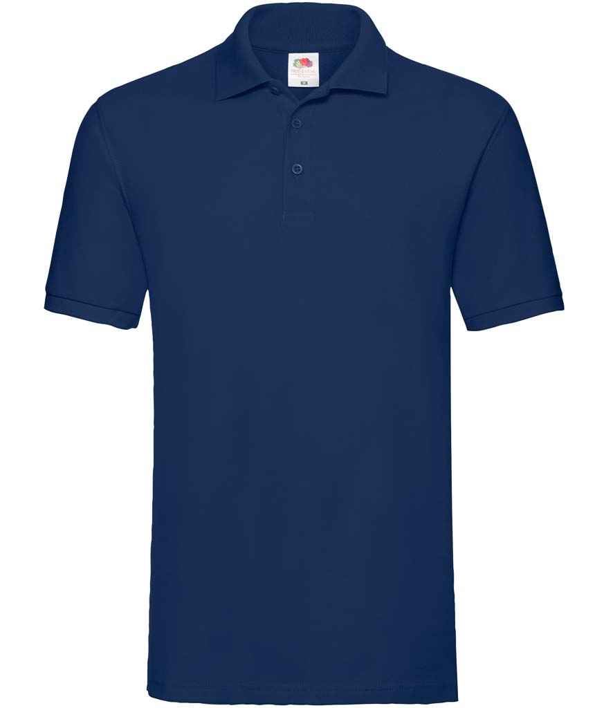 Fruit of the Loom Premium Cotton Pique Polo Shirt in Navy by Fruit of the Loom — Custom branded clothing by Print Press, featuring premium embroidery produced in our specialist print lab in the UK.