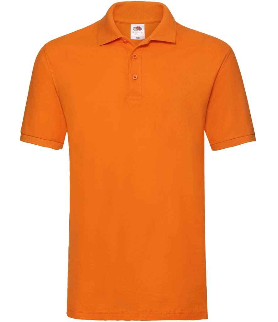Fruit of the Loom Premium Cotton Pique Polo Shirt in Orange by Fruit of the Loom — Custom branded clothing by Print Press, featuring premium embroidery produced in our specialist print lab in the UK.