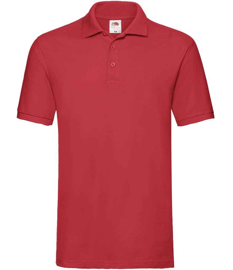 Fruit of the Loom Premium Cotton Pique Polo Shirt in Red by Fruit of the Loom — Custom branded clothing by Print Press, featuring premium embroidery produced in our specialist print lab in the UK.