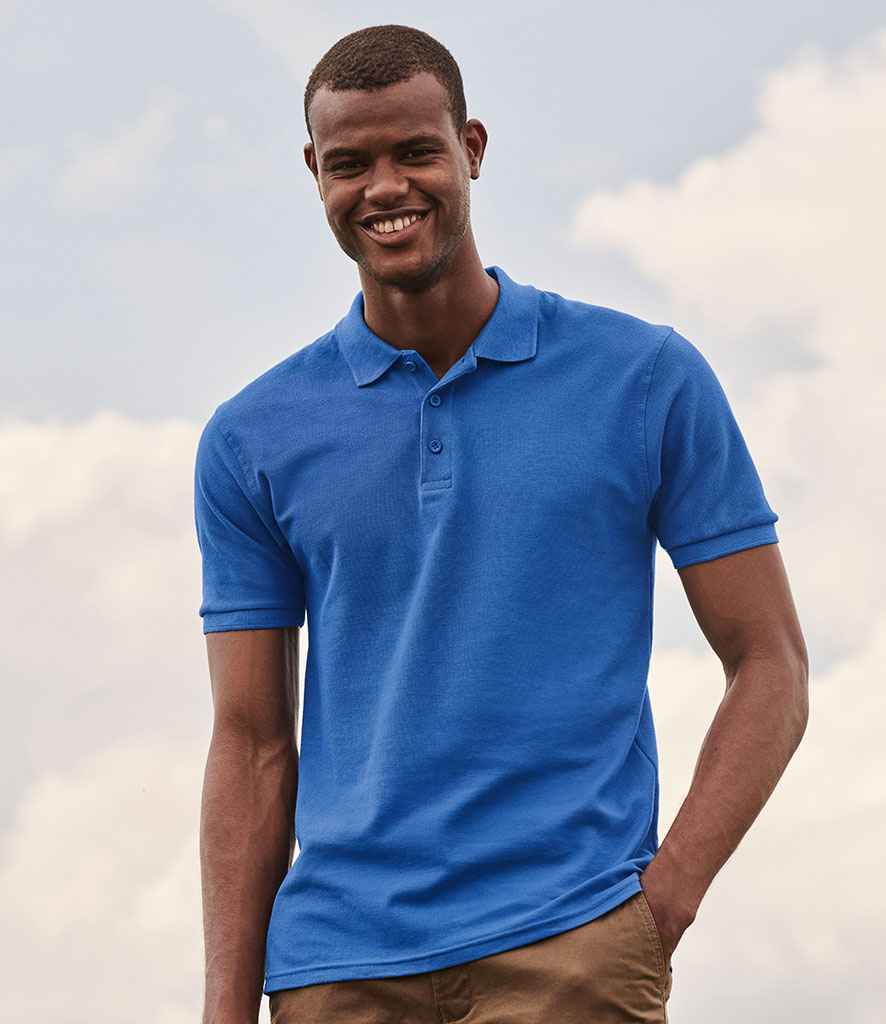 Fruit of the Loom Premium Cotton Pique Polo Shirt in Royal Blue by Fruit of the Loom — Custom branded clothing by Print Press, featuring premium embroidery produced in our specialist print lab in the UK.