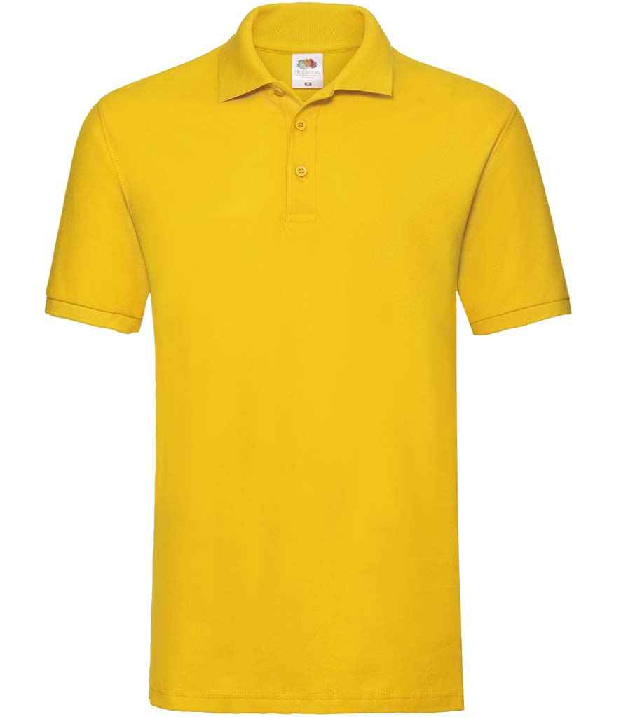 Fruit of the Loom Premium Cotton Pique Polo Shirt in Sunflower by Fruit of the Loom — Custom branded clothing by Print Press, featuring premium embroidery produced in our specialist print lab in the UK.