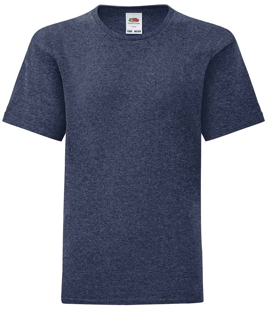 Fruit of the Loom Kids Iconic 150 T-Shirt in Heather Navy by Fruit of the Loom — Custom branded clothing by Print Press, featuring premium embroidery produced in our specialist print lab in the UK.
