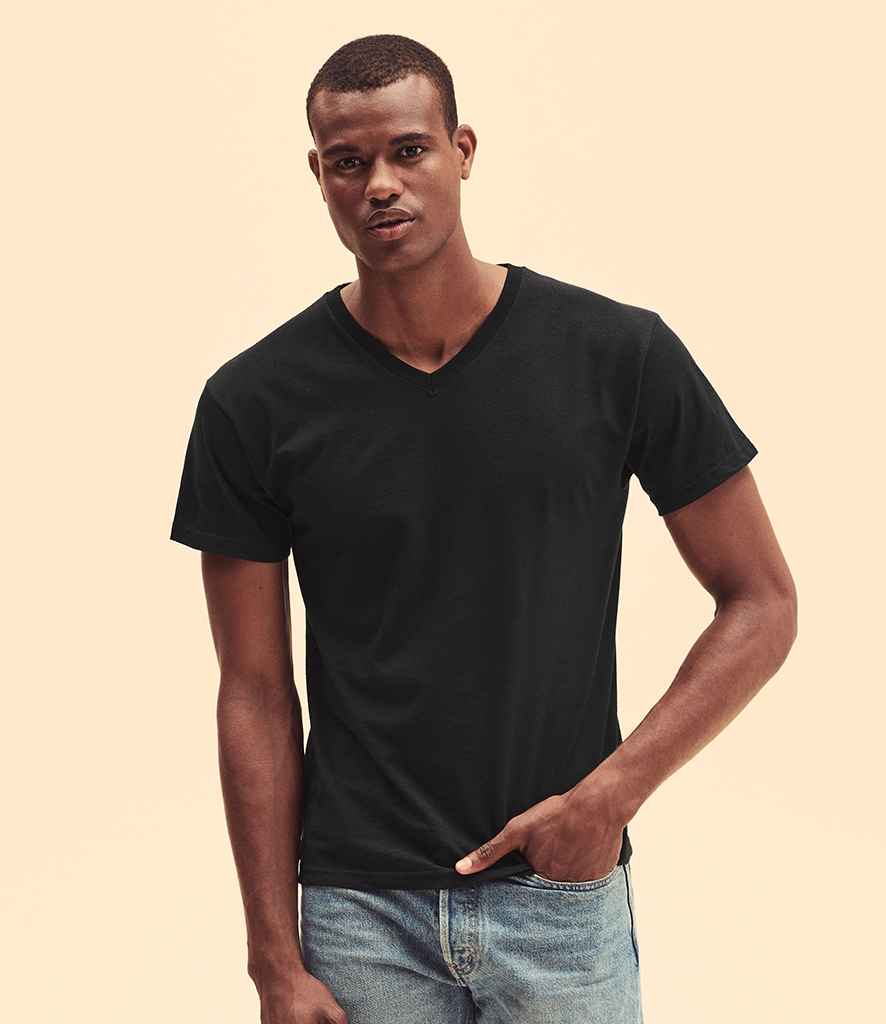 Fruit of the Loom Original V Neck T-Shirt in Black by Fruit of the Loom — Custom branded clothing by Print Press, featuring premium embroidery produced in our specialist print lab in the UK.