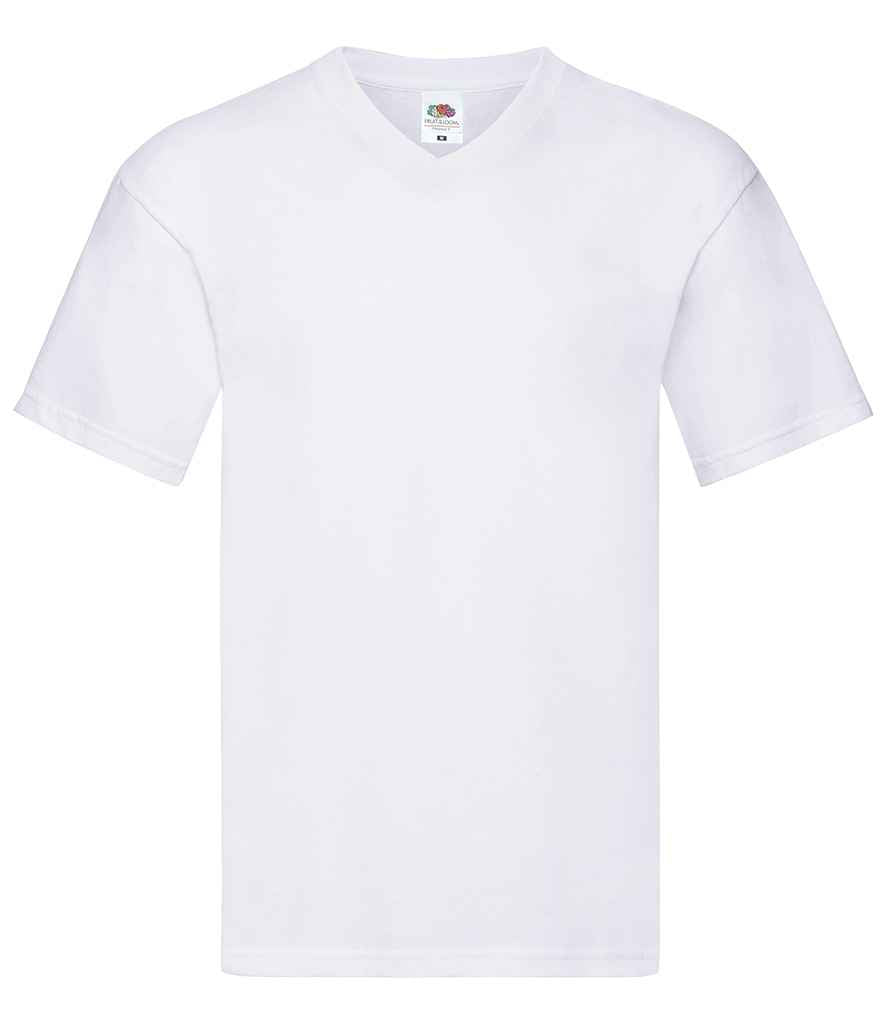 Fruit of the Loom Original V Neck T-Shirt in White by Fruit of the Loom — Custom branded clothing by Print Press, featuring premium embroidery produced in our specialist print lab in the UK.