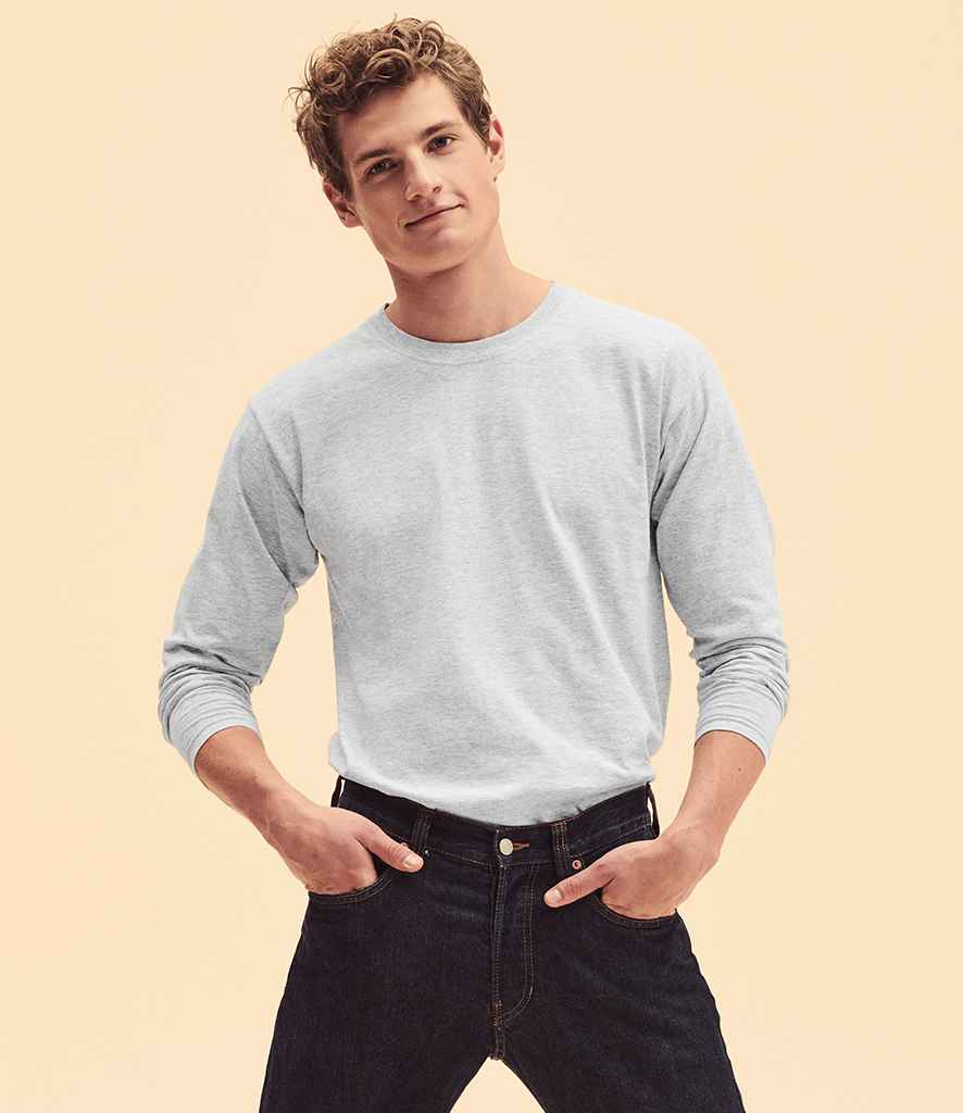 Fruit of the Loom Original Long Sleeve T-Shirt in Heather Grey by Fruit of the Loom — Custom branded clothing by Print Press, featuring premium embroidery produced in our specialist print lab in the UK.