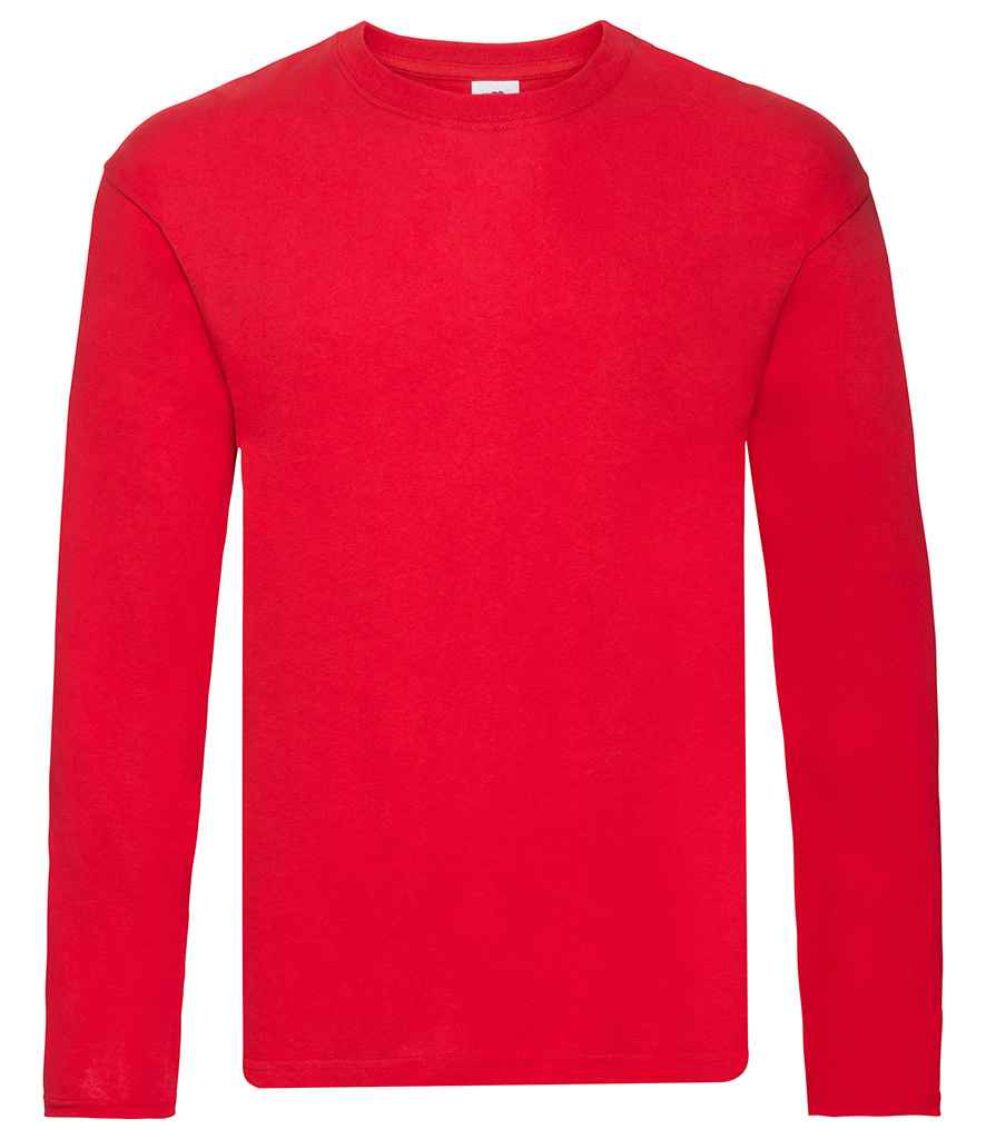 Fruit of the Loom Original Long Sleeve T-Shirt in Red by Fruit of the Loom — Custom branded clothing by Print Press, featuring premium embroidery produced in our specialist print lab in the UK.