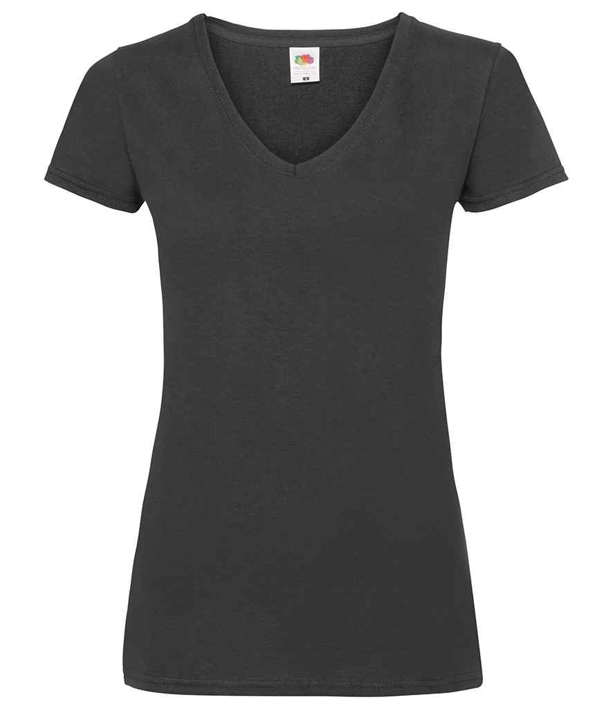 Fruit of the Loom Lady Fit Value V Neck T-Shirt in Black by Fruit of the Loom — Custom branded clothing by Print Press, featuring premium embroidery produced in our specialist print lab in the UK.